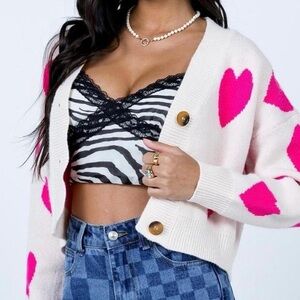 Princess Polly Pink Heart Cardigan L/XL